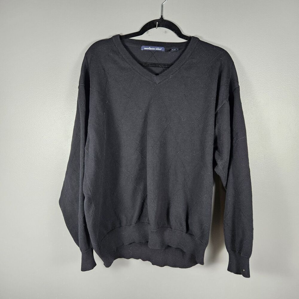 Vintage Northern Isles Mens 2xl‎ XXL Argyle Black Cotton Sweater Grandpa Dad